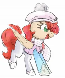 Size: 1705x2034 | Tagged: safe, artist:littleblackraencloud, derpibooru import, oc, oc:firefly, pegasus, pony, clothes, female, hat, image, jpeg, mare, open mouth, open smile, scarf, simple background, sketch, smiling, solo, sweater, white background, winter outfit