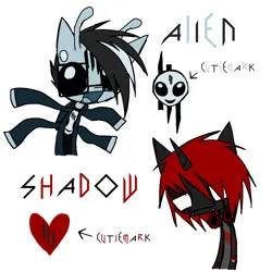 Size: 1280x1280 | Tagged: safe, artist:burnedmuffinz, derpibooru import, oc, oc:al1en, oc:shad0w, unofficial characters only, alien, alien pony, pony, unicorn, clothes, cutie mark, ear piercing, emo, glasses, half body, headphones, heart, hoodie, image, lip piercing, piercing, png, recess (skrillex), shirt, simple background, skrillex, snake bites, tattoo, text, white background