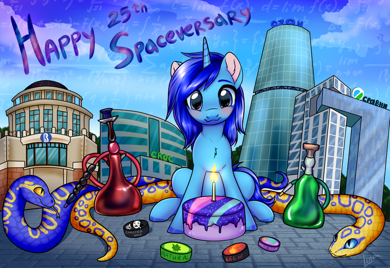 Size: 2300x1582 | Tagged: safe, artist:megabait, derpibooru import, oc, oc:spacelight, python, snake, unicorn, cake, food, hookah, image, math, png, snus, solo