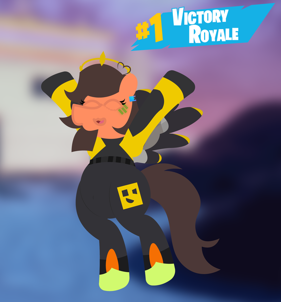 Size: 1837x1973 | Tagged: safe, artist:epsipeppower, derpibooru import, oc, oc:robertapuddin, bipedal, cheering, d'ark, fortnite, happy, image, png, victory royale