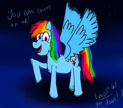 Size: 3200x2800 | Tagged: safe, artist:horsesplease, derpibooru import, rainbow dash, image, loyalty, png, raised hoof, smiling, solo, spread wings, talking to viewer, wings