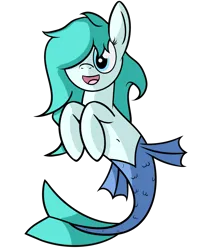 Size: 1527x1933 | Tagged: safe, artist:polynya, unnamed character, oc, unofficial characters only, seapony (g4), belly button, blue mane, female, happy, image, open mouth, png, seapony oc, simple background, transparent background