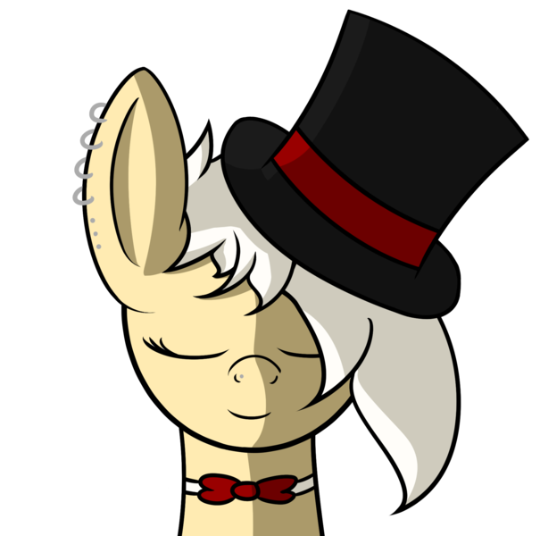 Size: 1765x1749 | Tagged: safe, artist:polynya, oc, oc:magnolia, unofficial characters only, earth pony, pony, fallout equestria, bowtie, ear piercing, earring, eyes closed, fancy, female, hat, image, jewelry, mare, piercing, png, simple background, smiling, top hat, transparent background