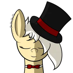 Size: 1765x1749 | Tagged: safe, artist:polynya, oc, oc:magnolia, unofficial characters only, earth pony, pony, fallout equestria, bowtie, ear piercing, earring, eyes closed, fancy, female, hat, image, jewelry, mare, piercing, png, simple background, smiling, top hat, transparent background