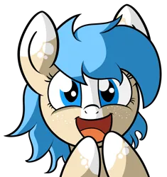 Size: 1749x1859 | Tagged: safe, artist:polynya, oc, oc:kashmir, pony, bust, excited, female, filly, happy, image, looking at you, open mouth, png, simple background, solo, spots, transparent background