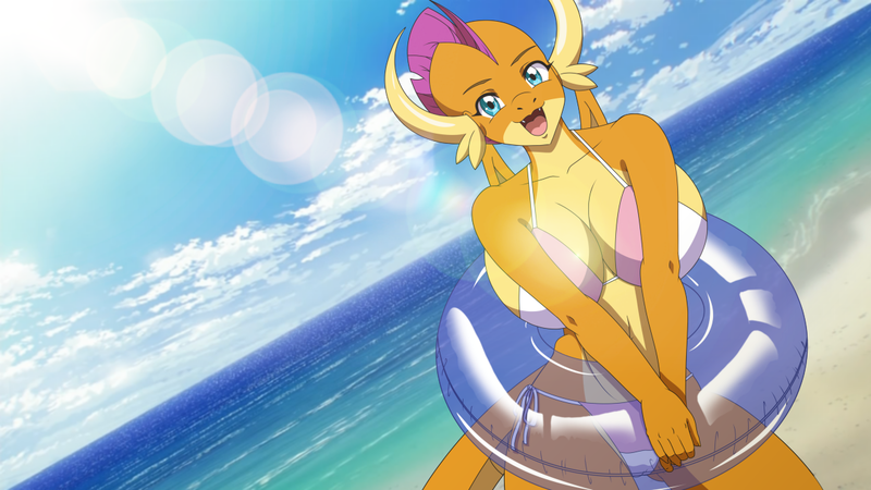 Size: 1220x686 | Tagged: suggestive, artist:desingahv, derpibooru import, smolder, anthro, dragon, beach, belly button, big breasts, bikini, breasts, busty smolder, cameltoe, clothes, commission, detailed background, digital art, dragon wings, dragoness, female, floating, g4, horns, huge breasts, image, older, older smolder, open mouth, png, sharp teeth, solo, solo female, swimsuit, tail, teeth, thighs, wide hips, wings