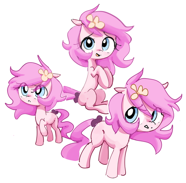 Size: 4384x4320 | Tagged: safe, artist:parfait, derpibooru import, oc, oc:kayla, unofficial characters only, earth pony, pony, female, filly, flower, flower in hair, foal, image, looking at you, png, scrunchie, solo