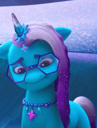 Size: 418x554 | Tagged: safe, derpibooru import, edit, edited screencap, screencap, pony, g5, my little pony: make your mark, spoiler:g5, spoiler:my little pony: make your mark, spoiler:my little pony: make your mark chapter 6, spoiler:mymc06e04, animated, auroricorn, comet (g5), cropped, crystal horn, gif, horn, image, jewelry, male, my little pony: make your mark chapter 6, necklace, secrets of starlight, solo, sparkles, sparkly mane, sparkly tail, stallion, tail