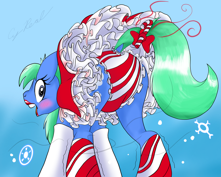 Size: 5000x4000 | Tagged: questionable, artist:dashingjack, derpibooru import, oc, oc:wintergreen, candy, candy cane, clothes, crossdressing, dress, food, frills, frilly dress, image, panties, petticoat, png, skirt, underwear, upskirt, wind