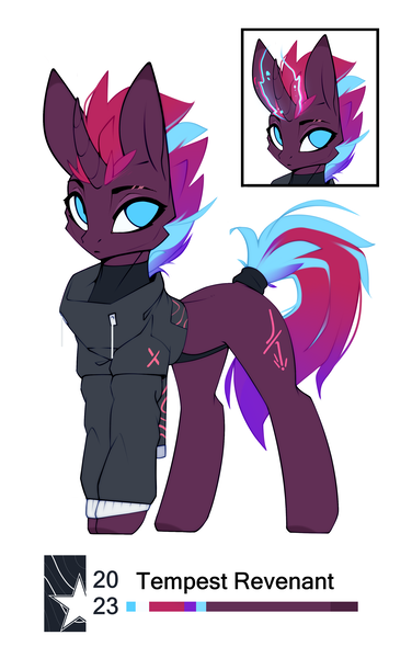 Size: 2334x3726 | Tagged: safe, artist:justafallingstar, derpibooru import, oc, oc:tempest revenant, unofficial characters only, pony, unicorn, chromatic aberration, clothes, cute, female, hoodie, horn, image, looking at you, magic, magical spreading, mare, png, reference sheet, scar, simple background, solo, solo female, white background