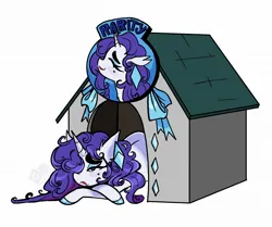 Size: 2030x1695 | Tagged: safe, artist:clarissasbakery, derpibooru import, rarity, pony, unicorn, crossed hooves, doghouse, family guy, female, image, jpeg, lidded eyes, lying down, mare, prone, simple background, solo, white background