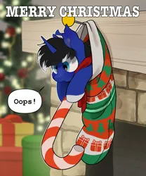 Size: 2243x2701 | Tagged: safe, alternate version, artist:mochi_nation, derpibooru import, oc, oc:night reader, unofficial characters only, bat pony, pony, unicorn, alternate character, candy, candy cane, christmas, christmas lights, christmas stocking, christmas tree, clothes, commission, food, holiday, image, male, png, scarf, solo, stallion, tiny, tiny ponies, tree, ych result