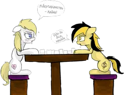 Size: 937x718 | Tagged: safe, artist:anonymous, artist:otherdrawfag, color edit, derpibooru import, edit, editor:rimour, oc, oc:aryanne, oc:leslie fair, unofficial characters only, earth pony, pony, /mlpol/, alcohol, argument, blushing, chair, colored, cyrillic, dialogue, drink, drunk, duo, duo female, female, females only, glasses, image, mare, nazi, nazipone, png, politics, simple background, speech bubble, swastika, table, tavern, text, translation, transparent background, ukrainian
