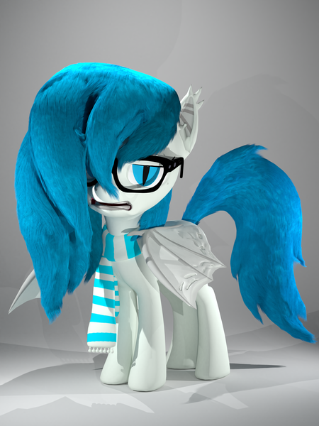 Size: 1920x2560 | Tagged: safe, artist:mrwithered, derpibooru import, oc, oc:nyxie, bat pony, pony, 3d, blender, clothes, female, glasses, image, mare, png, scarf, solo