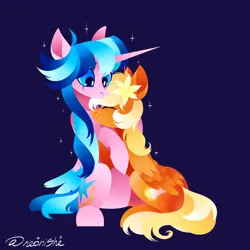 Size: 3000x3000 | Tagged: safe, artist:neonishe, derpibooru import, oc, oc:neon star, oc:sunshinenya, unofficial characters only, alicorn, pegasus, pony, cute, flower, flower in hair, hug, image, png
