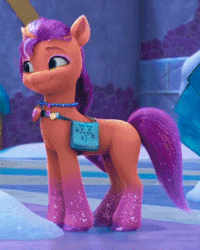Size: 276x345 | Tagged: safe, derpibooru import, screencap, sunny starscout, earth pony, pony, g5, my little pony: make your mark, spoiler:g5, spoiler:my little pony: make your mark, spoiler:my little pony: make your mark chapter 6, spoiler:mymc06e04, animated, cropped, cute, eyeshadow, gif, image, jewelry, locket, makeup, my little pony: make your mark chapter 6, necklace, pile, secrets of starlight, snow, solo, sparkly mane, sparkly tail, sunnybetes, tail