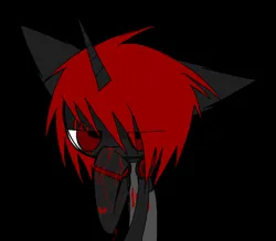 Size: 1280x1119 | Tagged: safe, artist:burnedmuffinz, derpibooru import, oc, oc:shad0w, unofficial characters only, pony, unicorn, angry, blood, bracelet, broken hearts, clothes, dripping blood, emo, facial piercing, facial scar, headphones, horn, image, jewelry, lip piercing, messy mane, nosebleed, one ear down, piercing, png, raised hoof, scar, simple background, snake bites, solo, tanktop, tattoo, unicorn oc