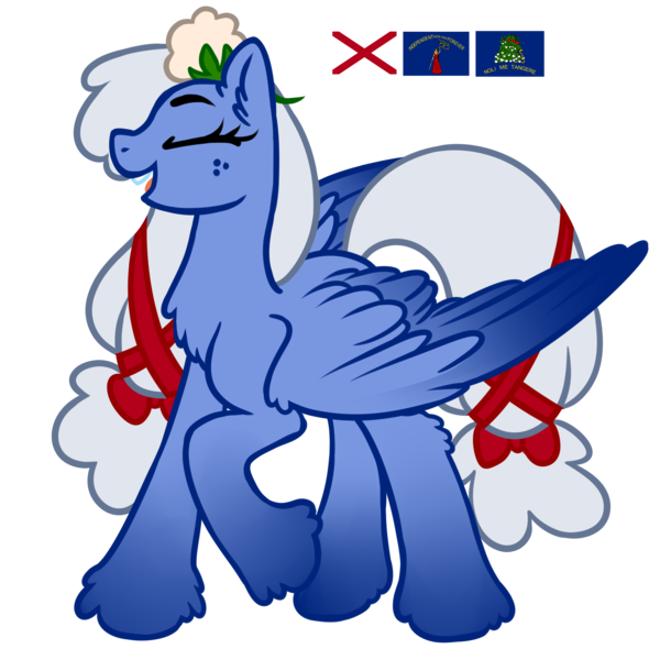 Size: 4000x4000 | Tagged: safe, artist:wtfponytime, derpibooru import, oc, oc:dixieheart, ponified, unofficial characters only, pegasus, pony, alabama, bow, cotton, eyes closed, female, flag, freckles, gradient legs, hair bow, image, mare, png, ribbon, simple background, smiling, solo, state pony, tail, tail bow, transparent background, united states, unshorn fetlocks