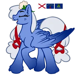 Size: 4000x4000 | Tagged: safe, artist:wtfponytime, derpibooru import, oc, oc:dixieheart, ponified, unofficial characters only, pegasus, pony, alabama, bow, cotton, eyes closed, female, flag, freckles, gradient legs, hair bow, image, mare, png, ribbon, simple background, smiling, solo, state pony, tail, tail bow, transparent background, united states, unshorn fetlocks