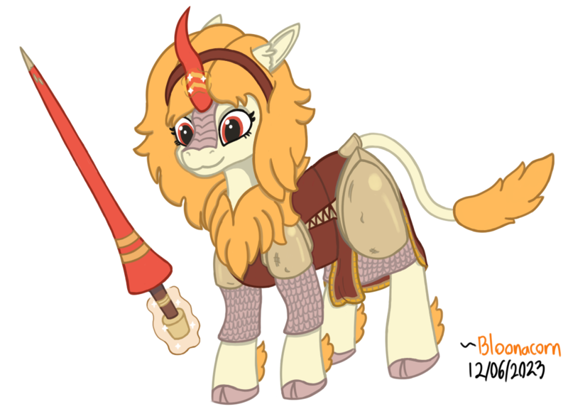 Size: 1165x849 | Tagged: safe, artist:bloonacorn, derpibooru import, oc, unofficial characters only, kirin, armor, armored pony, image, lance, png, simple background, transparent background, weapon