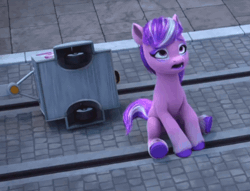 Size: 818x626 | Tagged: safe, derpibooru import, screencap, g5, my little pony: make your mark, spoiler:g5, spoiler:my little pony: make your mark, spoiler:my little pony: make your mark chapter 6, spoiler:mymc06e02, animated, cart, faint, gif, image, lily (g5), my little pony: make your mark chapter 6, roots of all evil, solo, tracks