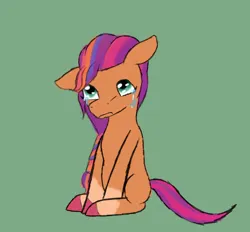 Size: 1890x1757 | Tagged: safe, anonymous artist, derpibooru import, sunny starscout, earth pony, pony, g5, colored sketch, crying, female, floppy ears, head down, image, mare, missing accessory, png, sad, simple background, sitting, sketch, solo, sorry