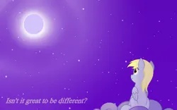 Size: 4500x2800 | Tagged: safe, artist:1mber_angul, derpibooru import, derpy hooves, pegasus, pony, cloud, female, image, moon, night, png, sitting, sky background, solo, stars, text