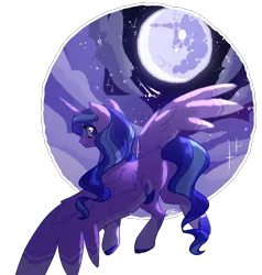 Size: 1900x2000 | Tagged: safe, artist:ghostly-nightowl, derpibooru import, oc, oc:moonsugar, unofficial characters only, alicorn, pony, cloud, female, image, mare, mare in the moon, moon, night, png, simple background, solo, transparent background