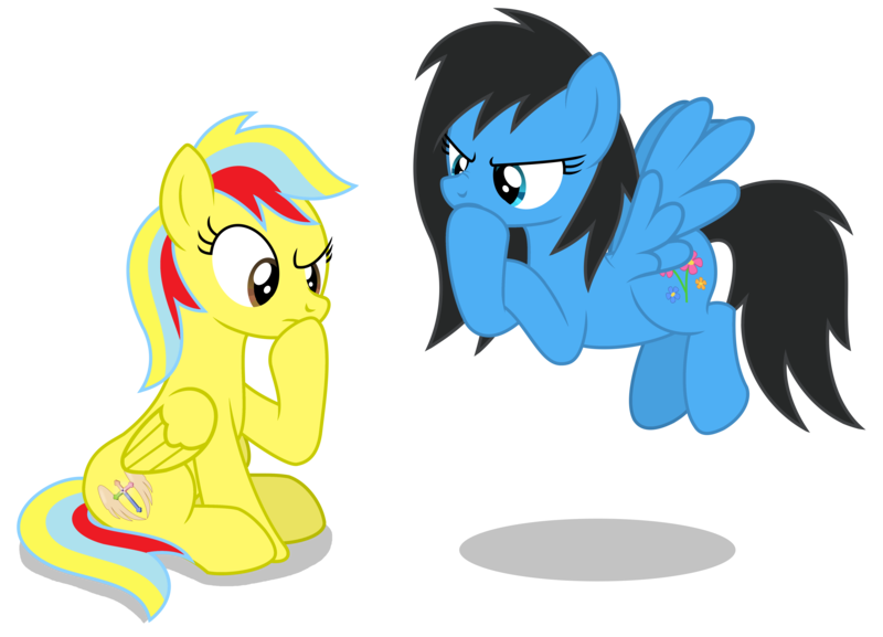 Size: 6421x4632 | Tagged: safe, artist:creedyboy124, derpibooru import, oc, oc:michelle lightheart, oc:sarah lee, pegasus, pony, female, image, mare, png, simple background, thinking, transparent background, vector