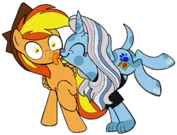 Size: 553x422 | Tagged: safe, artist:noi kincade, derpibooru import, oc, oc:blue mclean, oc:firey ratchet, dog, dog pony, earth pony, original species, pegasus, pony, blue's clues, eyes closed, fedora, female, hat, image, licking, male, png, simple background, stallion, tongue out, transparent background, wide eyes