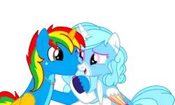 Size: 972x584 | Tagged: safe, artist:shieldwingarmorofgod, derpibooru import, oc, oc:jemimasparkle, oc:shield wing, unofficial characters only, alicorn, colored wings, female, friends, g4, image, multicolored hair, multicolored wings, png, simple background, smiling, transparent background, wings