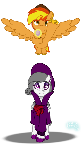Size: 1280x2276 | Tagged: safe, artist:baconforbreakfast426, derpibooru import, oc, oc:firey ratchet, oc:oliver spade, unofficial characters only, pegasus, clothes, detective, eyeshadow, fedora, female, flying, hat, image, magnifying glass, makeup, male, png, simple background, transparent background, trenchcoat