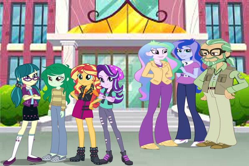 Size: 3264x2173 | Tagged: safe, artist:awesomegamedude10, derpibooru import, canter zoom, juniper montage, princess celestia, princess luna, starlight glimmer, sunset shimmer, wallflower blush, human, equestria girls, canterlot high, female, image, jpeg, male, principal celestia, vice principal luna