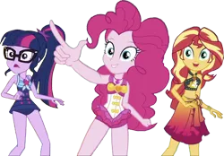 Size: 3627x2520 | Tagged: safe, derpibooru import, edit, edited screencap, editor:homersimpson1983, screencap, pinkie pie, sci-twi, sunset shimmer, twilight sparkle, human, equestria girls, background removed, bikini, clothes, image, not a vector, png, simple background, smiling, swimsuit, transparent background