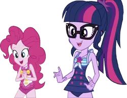 Size: 3252x2520 | Tagged: safe, derpibooru import, edit, edited screencap, editor:homersimpson1983, screencap, pinkie pie, sci-twi, twilight sparkle, human, equestria girls, background removed, bikini, clothes, female, image, not a vector, png, simple background, swimsuit, transparent background