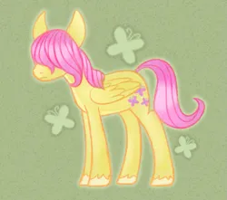 Size: 797x703 | Tagged: safe, artist:acura, derpibooru import, fluttershy, pegasus, pony, butterscotch, covering face, green background, image, male, png, rule 63, simple background, solo, stallion