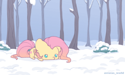 Size: 1000x600 | Tagged: safe, artist:avroras_world, derpibooru import, fluttershy, pegasus, pony, animated, chibi, cute, female, g4, gif, image, loop, mare, perfect loop, shyabetes, snow, solo, weapons-grade cute