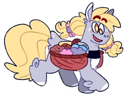 Size: 1895x1458 | Tagged: safe, artist:goatpaste, derpibooru import, derpy hooves, pegasus, pony, alternate design, food, g4, image, muffin, pigtails, png, redesign, simple background, solo, white background