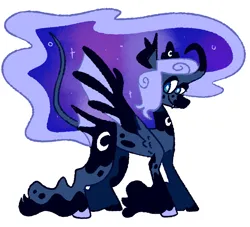 Size: 1654x1500 | Tagged: safe, artist:goatpaste, derpibooru import, princess luna, alicorn, bat pony, bat pony alicorn, pony, alternate design, bat wings, curved horn, g4, horn, image, leonine tail, png, race swap, redesign, simple background, solo, tail, twitterina design, white background, wings