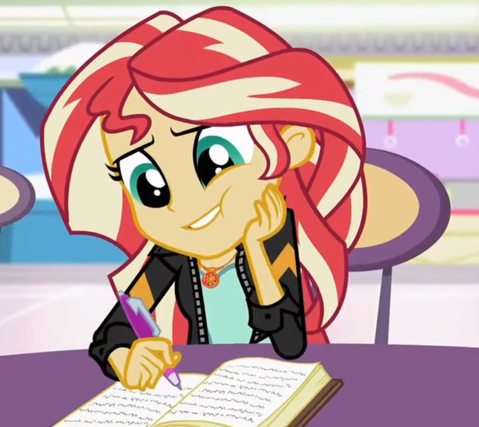 Size: 1059x944 | Tagged: safe, derpibooru import, screencap, sunset shimmer, human, equestria girls, equestria girls series, cropped, image, journal, jpeg, magic mirror, solo