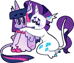 Size: 1280x1098 | Tagged: safe, artist:goatpaste, derpibooru import, rarity, twilight sparkle, alicorn, anthro, pony, unguligrade anthro, unicorn, alternate design, duo, female, g4, image, leonine tail, lesbian, png, ship:rarilight, shipping, simple background, tail, twitterina design, white background