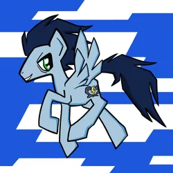 Size: 1024x1024 | Tagged: safe, artist:acura, derpibooru import, soarin', pegasus, pony, blue background, blue mane, cloud, cloudy, image, male, png, simple background, sky background, solo, spread wings, stallion, wings