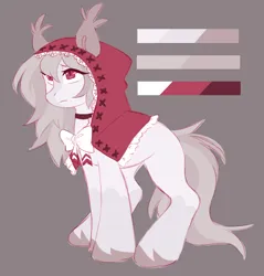 Size: 706x738 | Tagged: safe, artist:cheekipone, ponerpics import, oc, unofficial characters only, earth pony, pony, bow, ear tufts, female, hood, image, little red riding hood, mare, png, reference sheet, simple background, unshorn fetlocks