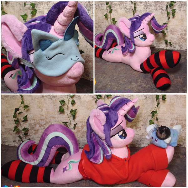 Size: 2560x2560 | Tagged: safe, artist:1stastrastudio, derpibooru import, starlight glimmer, pony, clothes, hoodie, image, irl, jpeg, lying down, photo, plushie, prone, socks, solo, striped socks