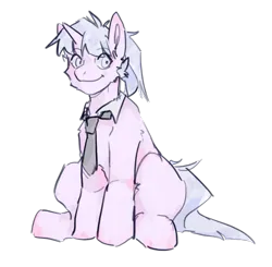 Size: 1277x1250 | Tagged: artist needed, safe, derpibooru import, oc, oc:ssk, pony, unicorn, derpibooru community collaboration, 2024 community collab, clothes, eyebrows, eyebrows visible through hair, image, necktie, png, shirt, sitting