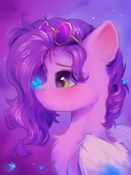 Size: 1890x2528 | Tagged: safe, artist:anku, derpibooru import, pipp petals, butterfly, insect, pegasus, pony, g5, chest fluff, glasses, image, png, simple background, solo