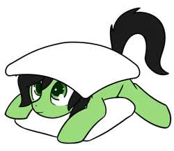 Size: 1464x1272 | Tagged: safe, artist:neuro, edit, oc, oc:anonfilly, unofficial characters only, pony, cute, female, filly, image, looking at you, lying down, pillow, pillow sandwich, png, prone, simple background, smiling, solo, transparent background