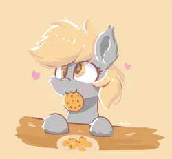 Size: 721x665 | Tagged: safe, artist:skylinepony_, derpibooru import, derpy hooves, pegasus, pony, :3, blushing, bust, cookie, cute, derp, derpabetes, female, food, g4, heart, image, mare, mouth hold, png, portrait, simple background, smiling, solo
