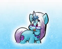 Size: 1638x1306 | Tagged: safe, artist:zutcha, derpibooru import, pony, g5, auroricorn, comet (g5), glasses, horn, image, jewelry, jpeg, male, necklace, open mouth, open smile, smiling, solo, stallion, tail