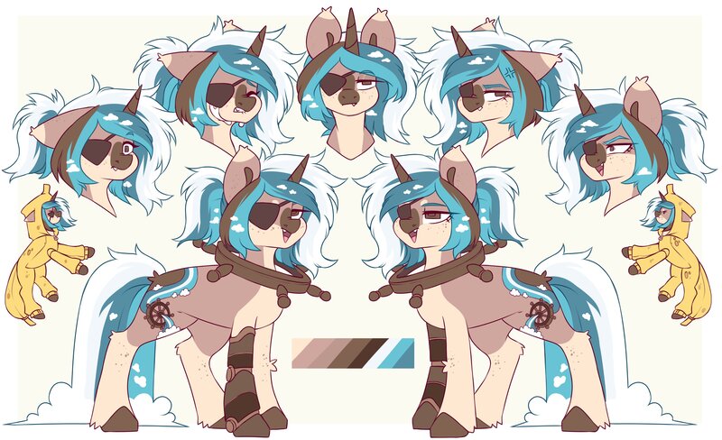 Size: 4096x2496 | Tagged: safe, artist:cheekipone, ponerpics import, oc, unofficial characters only, pony, unicorn, amputee, clothes, expressions, eyepatch, female, image, jpeg, mare, prosthetic leg, prosthetic limb, prosthetics, reference sheet, simple background, suit, unshorn fetlocks, wheel